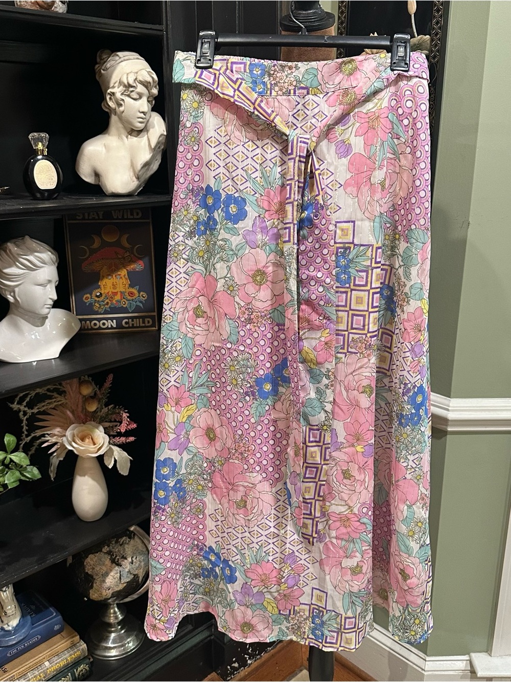 Her Destiny Patchwork Floral + Geometric Maxi Skirt in Pink Multicolor Size S